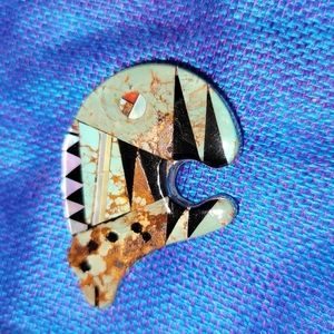 Tom Ahasteen Multi-stone & Sterling Silver Signed Spirit Bear Pendant/Br…